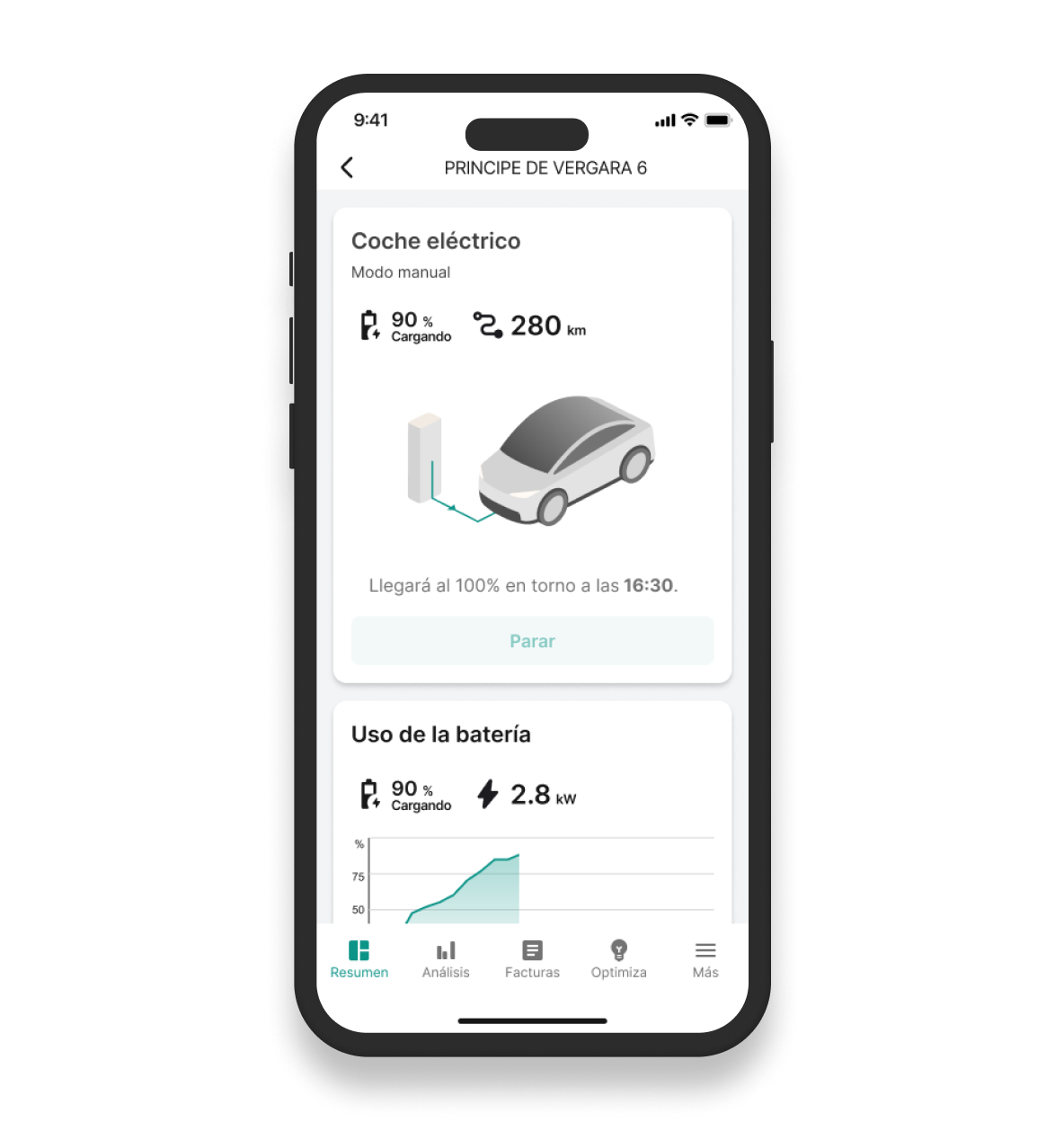 Captura de la app Energy Management